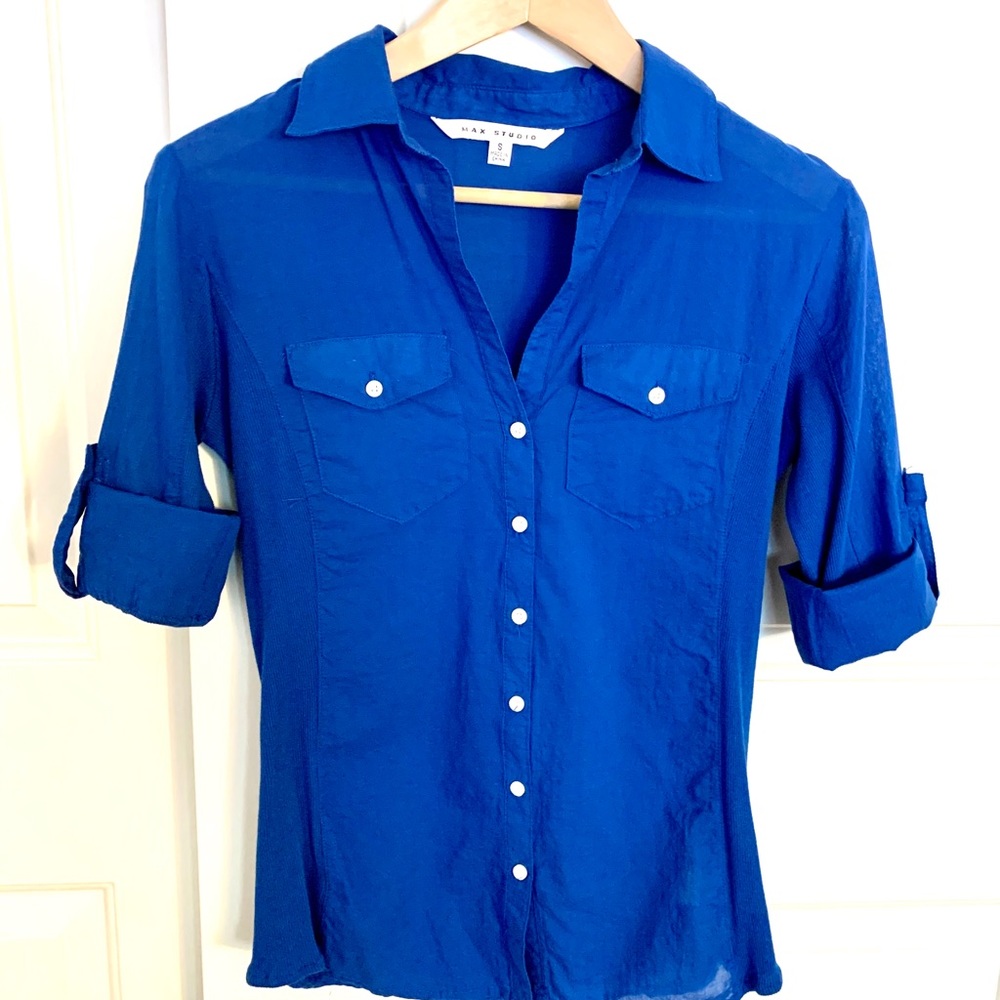 Max Studio Royal Blue Button-up Blouse